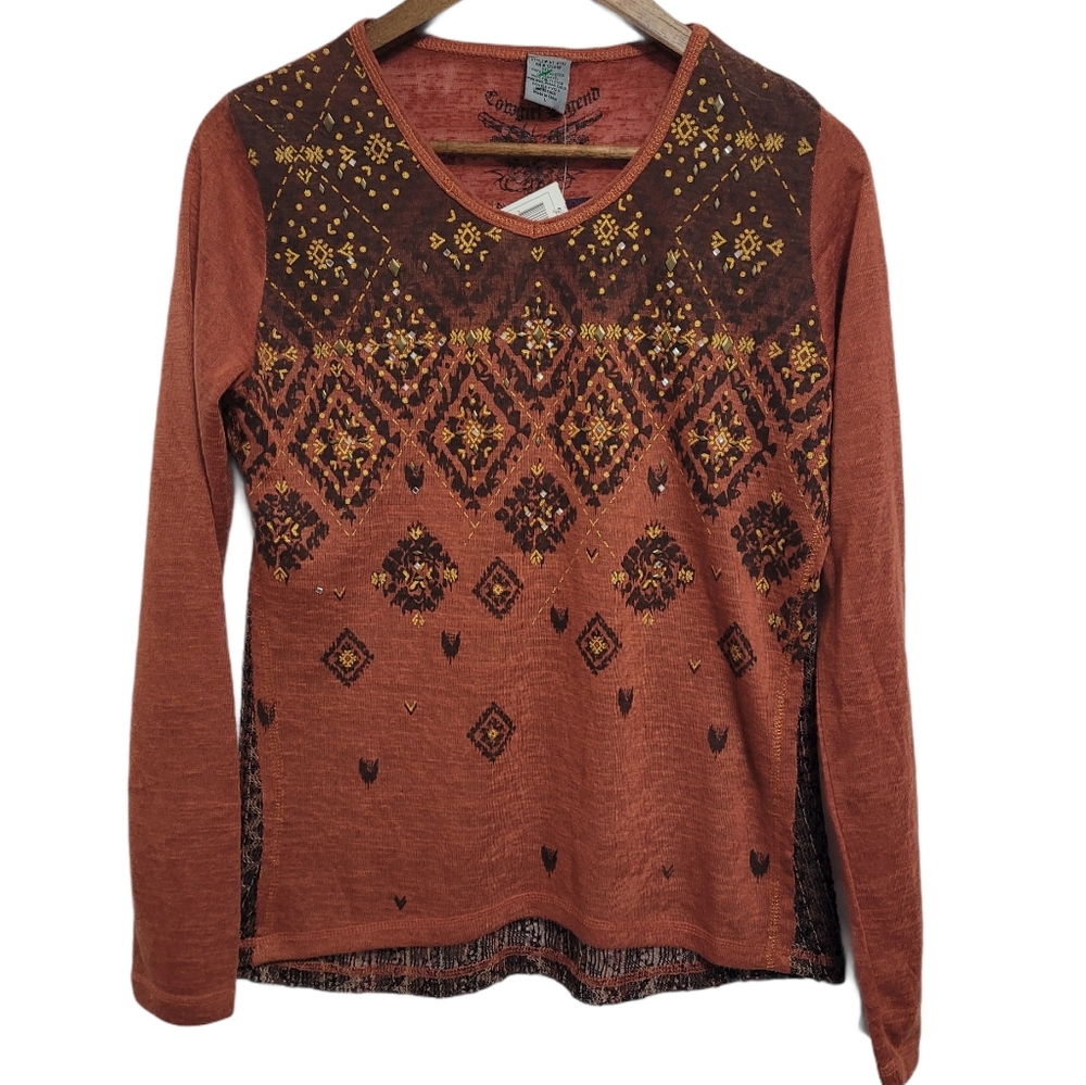 Cowboy Legend Long Sleeve Weaved Top Sz L